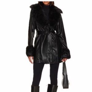 Show Me Your MuMu Black Leather Jacket with Faux Fur Trim